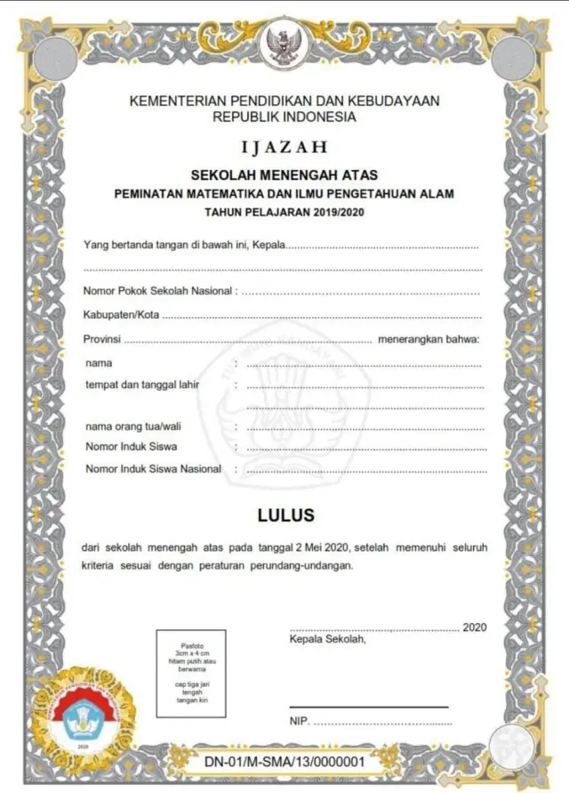 letak nomor ijazah SMA