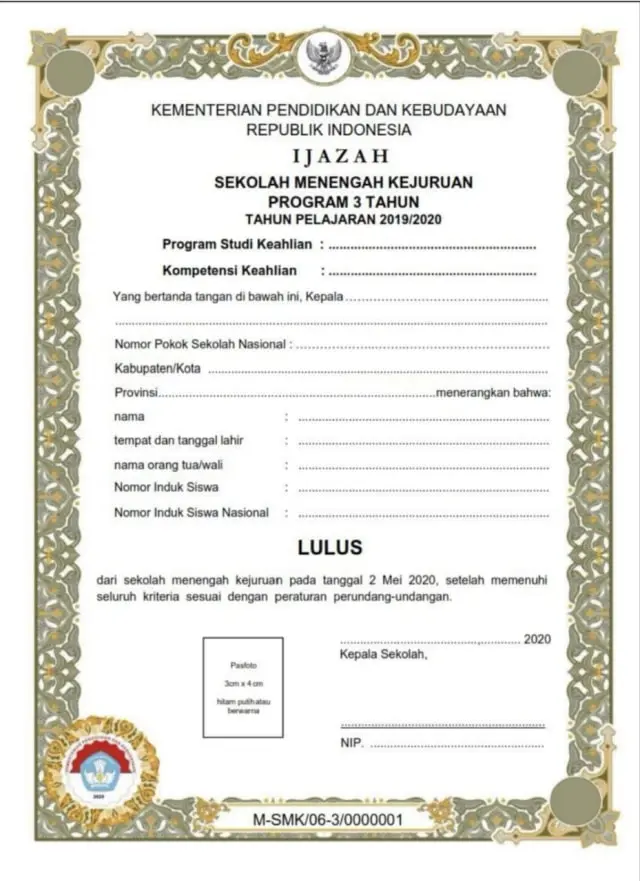 letak nomor ijazah SMK